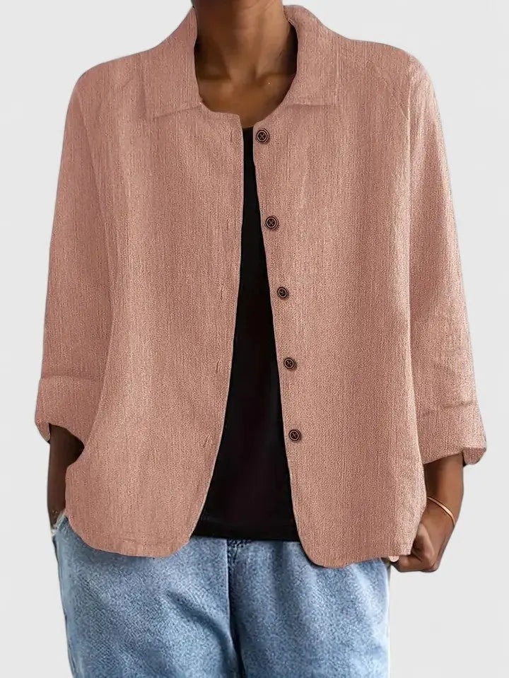 Effortless Linen Button Front Shirt for Women with Collar Long Sleeve Relaxed Casual Style