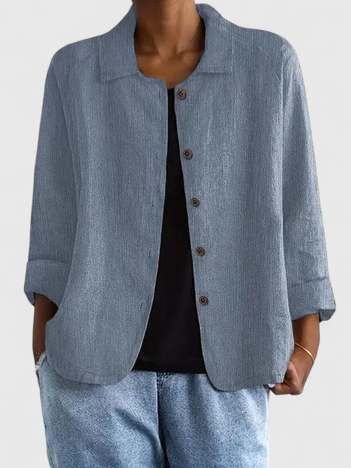 Effortless Linen Button Front Shirt for Women with Collar Long Sleeve Relaxed Casual Style