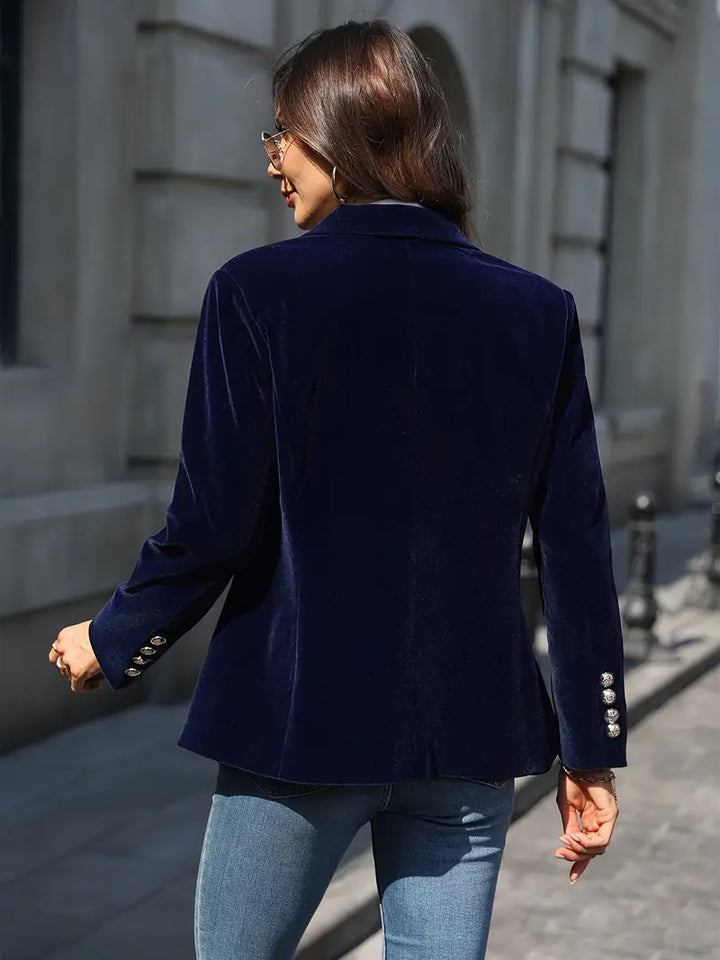 Elegant Velvet Blazer for Women with Lapel Collar Long Sleeve Single Button Tailored Formal Style