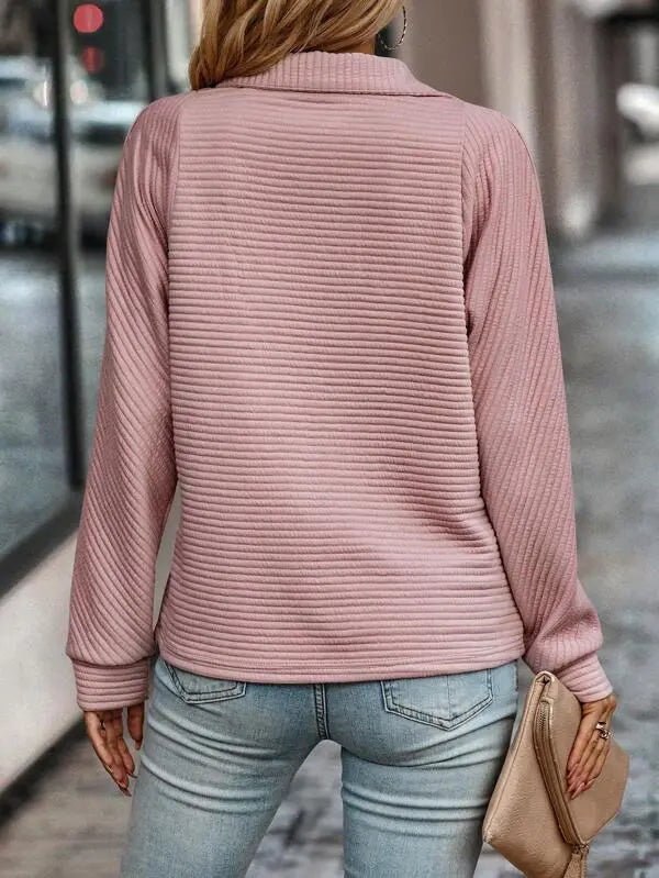 Comfortable Ribbed Pullover Sweatshirt for Women with Collar Long Sleeve Quarter Zip Relaxed Style