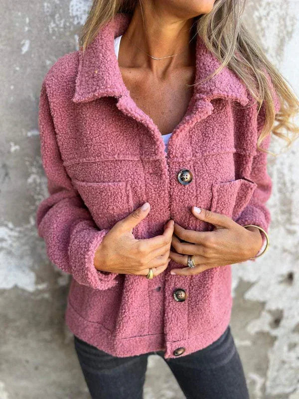 Comfortable Sherpa Jacket for Women with Collar Long Sleeve Button Front Relaxed Casual Style