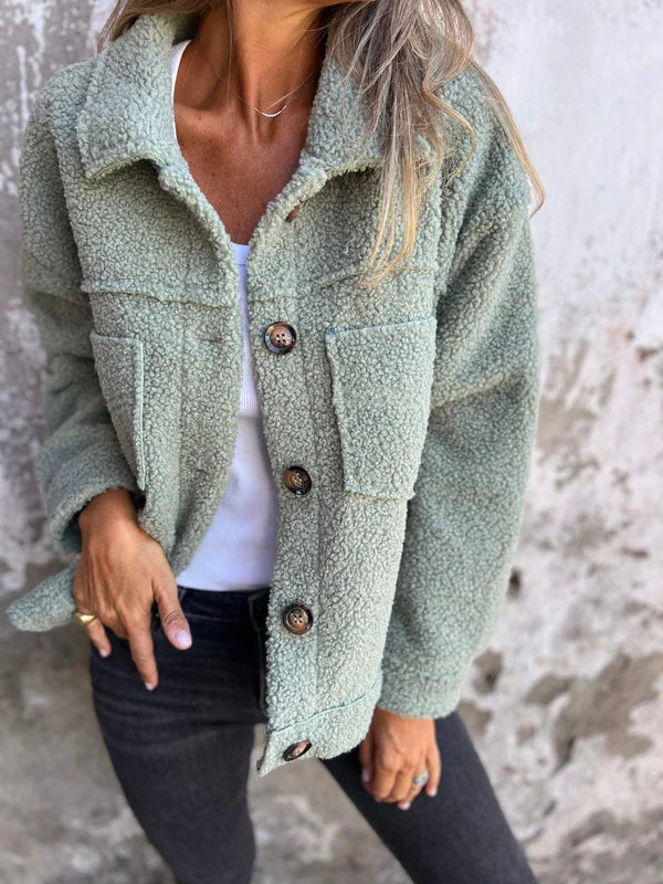 Comfortable Sherpa Jacket for Women with Collar Long Sleeve Button Front Relaxed Casual Style