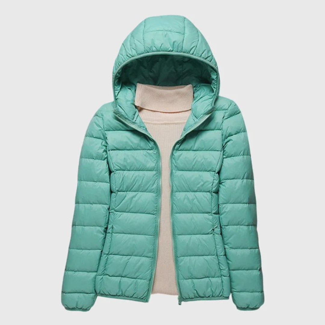 Effortless Quilted Puffer Jacket for Women with Hooded Long Sleeve Zip Front Lightweight Casual Style