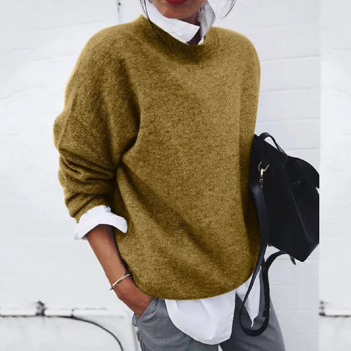 Comfortable Knit Sweater for Women with Mock Neck Long Sleeve Oversized Relaxed Style