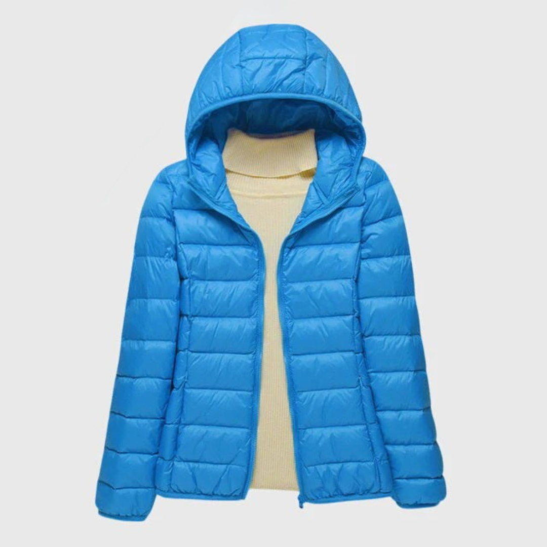 Effortless Quilted Puffer Jacket for Women with Hooded Long Sleeve Zip Front Lightweight Casual Style