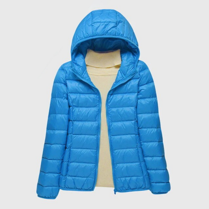 Effortless Quilted Puffer Jacket for Women with Hooded Long Sleeve Zip Front Lightweight Casual Style