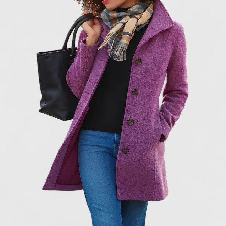 Effortless Wool Coat for Women with Lapel Collar Long Sleeve Single Breasted Relaxed Style