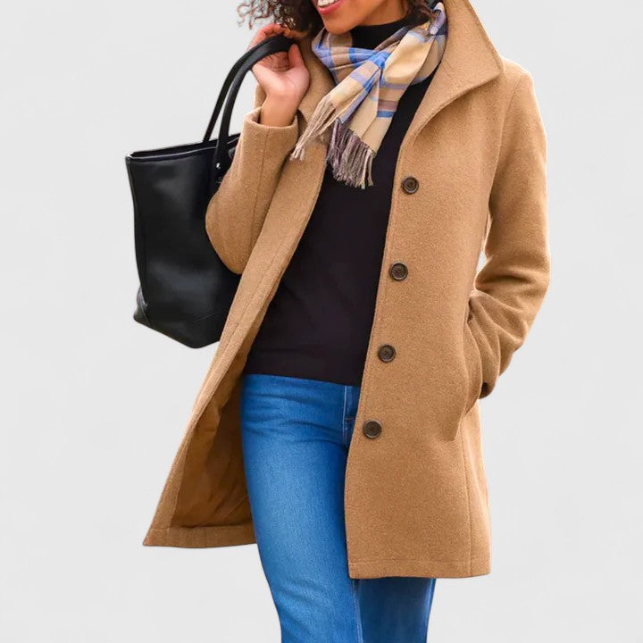 Effortless Wool Coat for Women with Lapel Collar Long Sleeve Single Breasted Relaxed Style