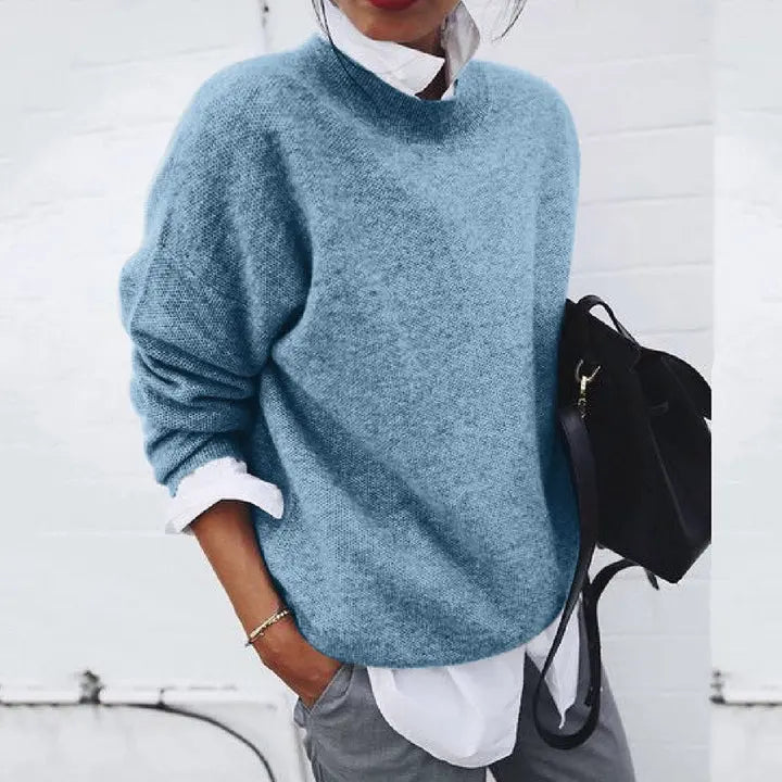 Comfortable Knit Sweater for Women with Mock Neck Long Sleeve Oversized Relaxed Style