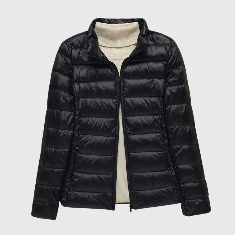 Effortless Quilted Puffer Jacket for Women with Hooded Long Sleeve Zip Front Lightweight Casual Style