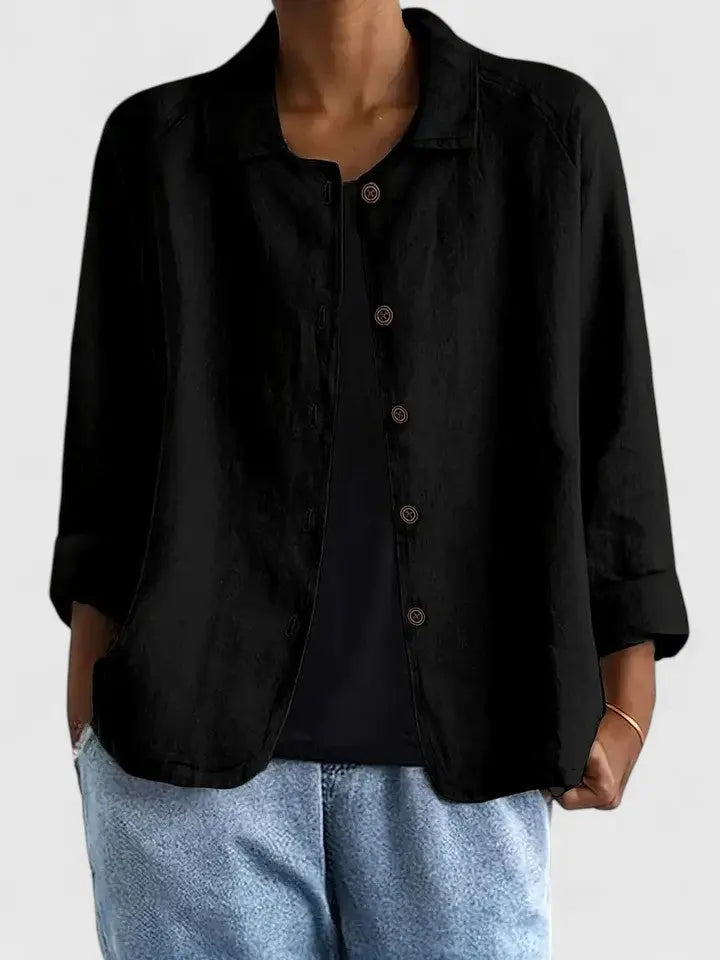 Effortless Linen Button Front Shirt for Women with Collar Long Sleeve Relaxed Casual Style