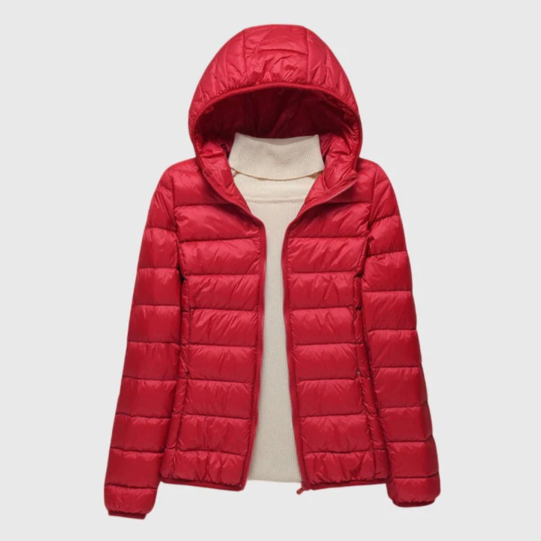 Effortless Quilted Puffer Jacket for Women with Hooded Long Sleeve Zip Front Lightweight Casual Style