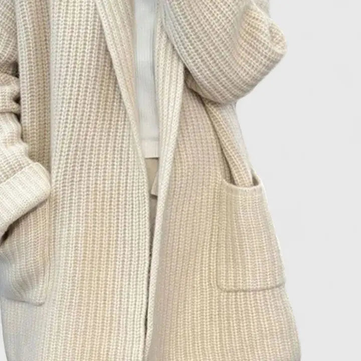 Comfortable Chunky Cardigan Sweater for Women with Shawl Collar Long Sleeve Patch Pocket Oversized Knit Style