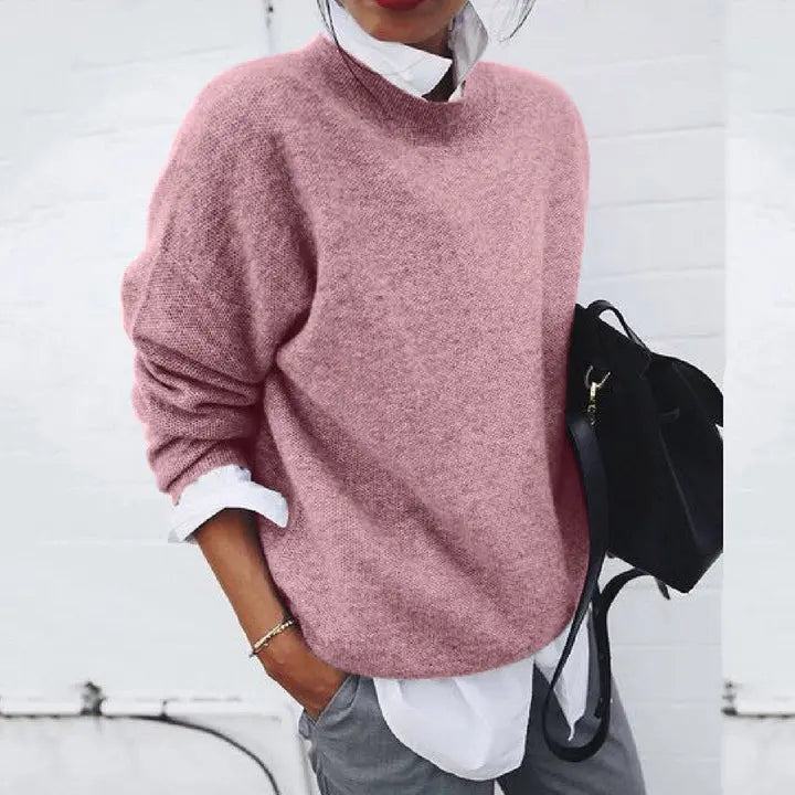 Comfortable Knit Sweater for Women with Mock Neck Long Sleeve Oversized Relaxed Style