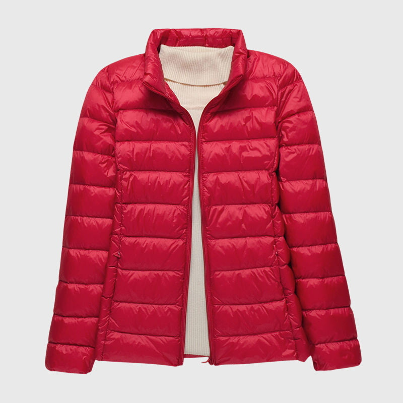 Effortless Quilted Puffer Jacket for Women with Hooded Long Sleeve Zip Front Lightweight Casual Style
