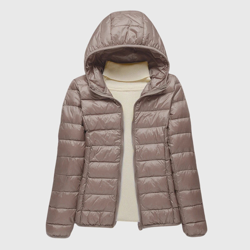 Effortless Quilted Puffer Jacket for Women with Hooded Long Sleeve Zip Front Lightweight Casual Style