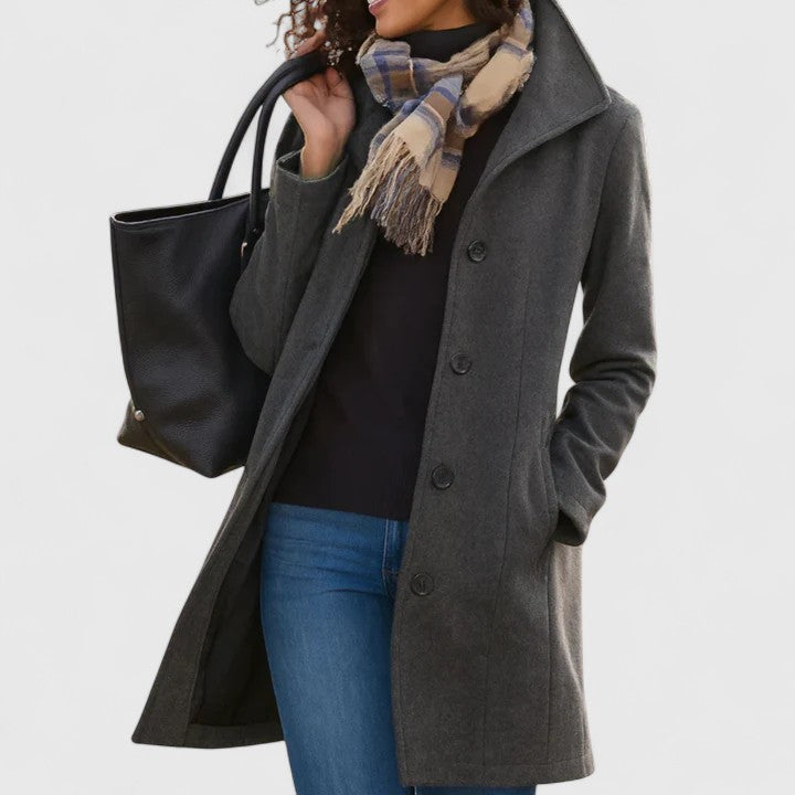 Effortless Wool Coat for Women with Lapel Collar Long Sleeve Single Breasted Relaxed Style