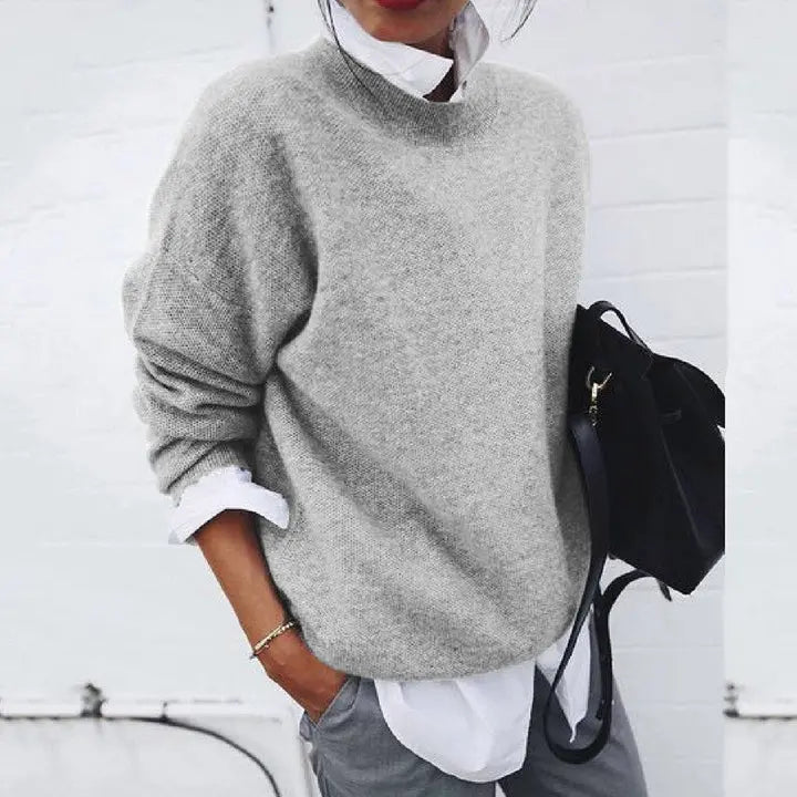 Comfortable Knit Sweater for Women with Mock Neck Long Sleeve Oversized Relaxed Style