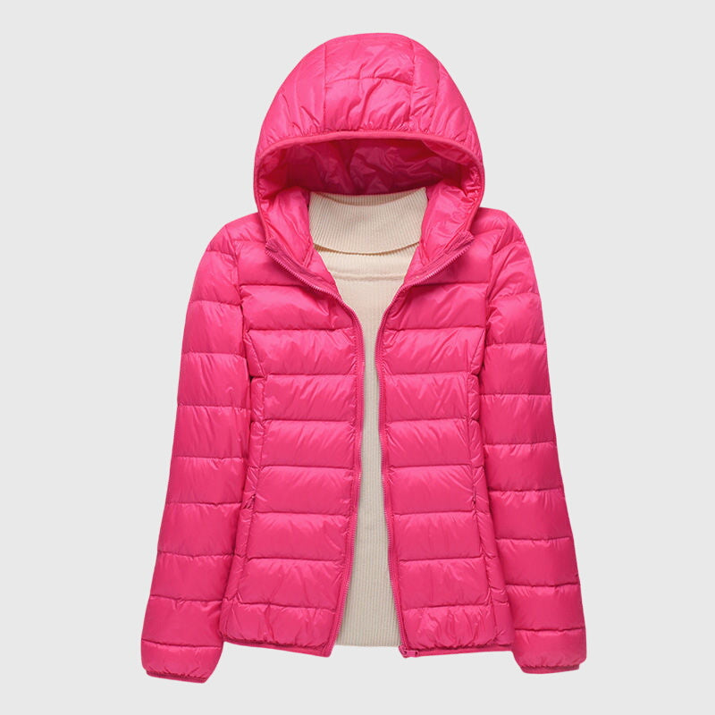 Effortless Quilted Puffer Jacket for Women with Hooded Long Sleeve Zip Front Lightweight Casual Style