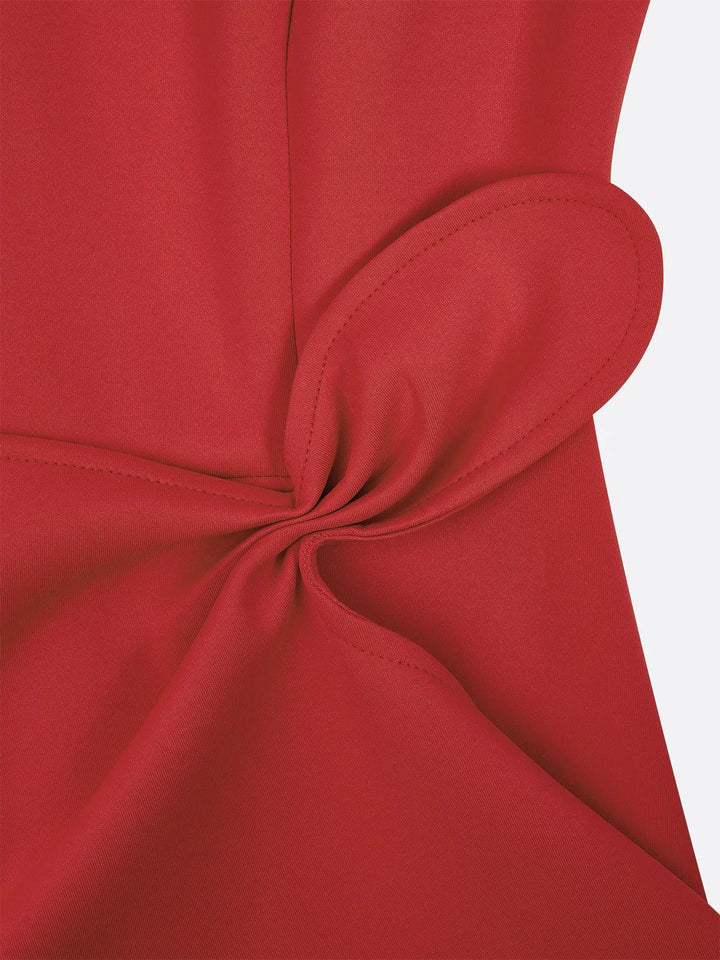 Elegant Draped Midi Dress for Women with Boat Neck Sleeveless Asymmetric Ruffle Hem Cocktail Style
