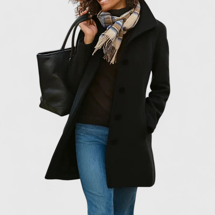 Effortless Wool Coat for Women with Lapel Collar Long Sleeve Single Breasted Relaxed Style