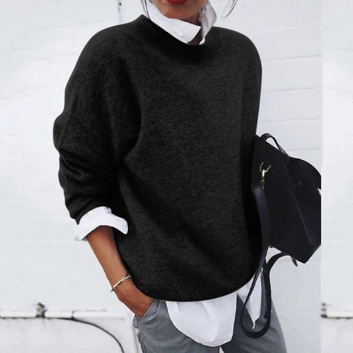 Comfortable Knit Sweater for Women with Mock Neck Long Sleeve Oversized Relaxed Style