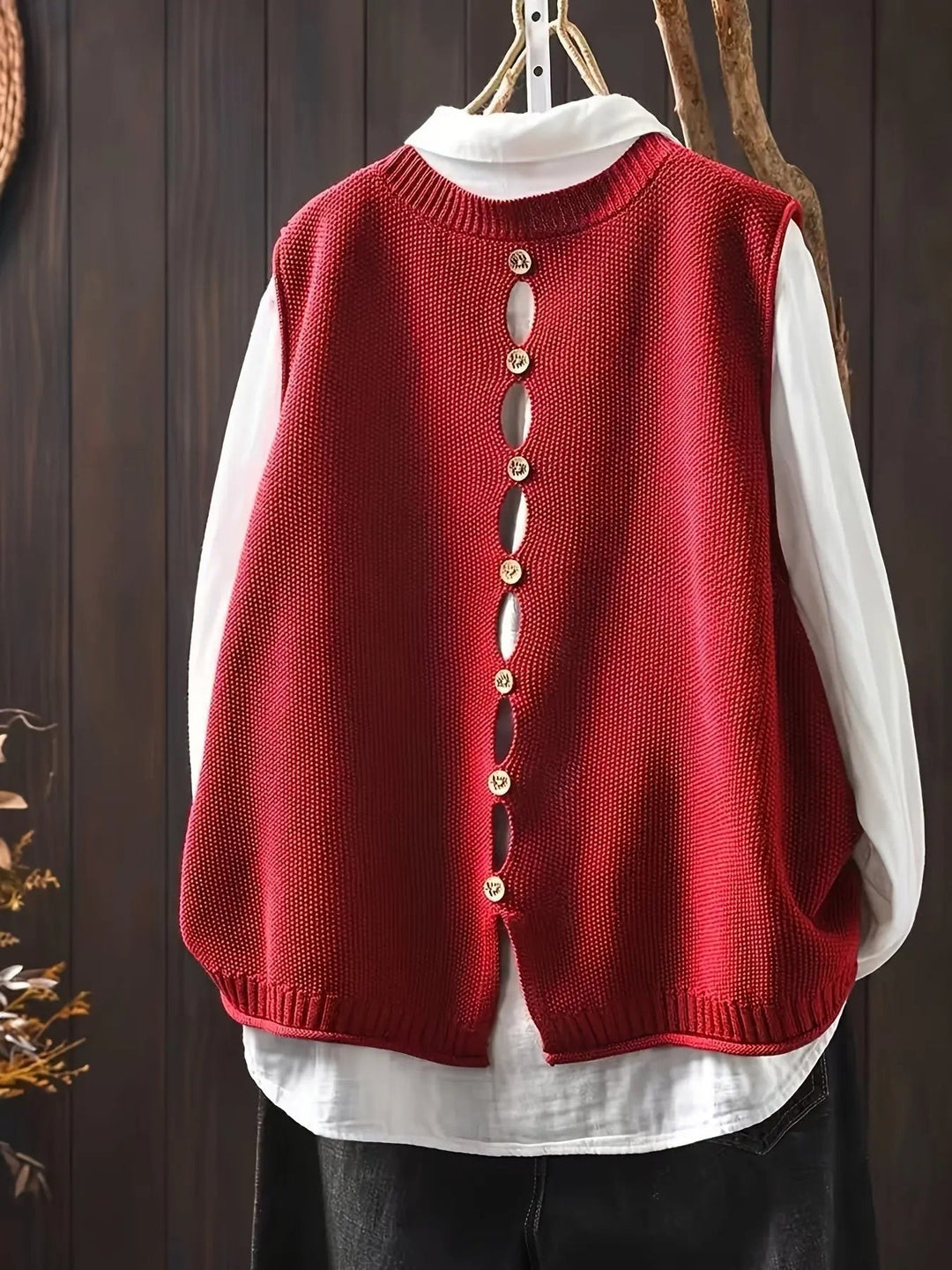 Comfortable Sweater Vest for Women with Round Neck Sleeveless Button Back Relaxed Oversized Knit Style