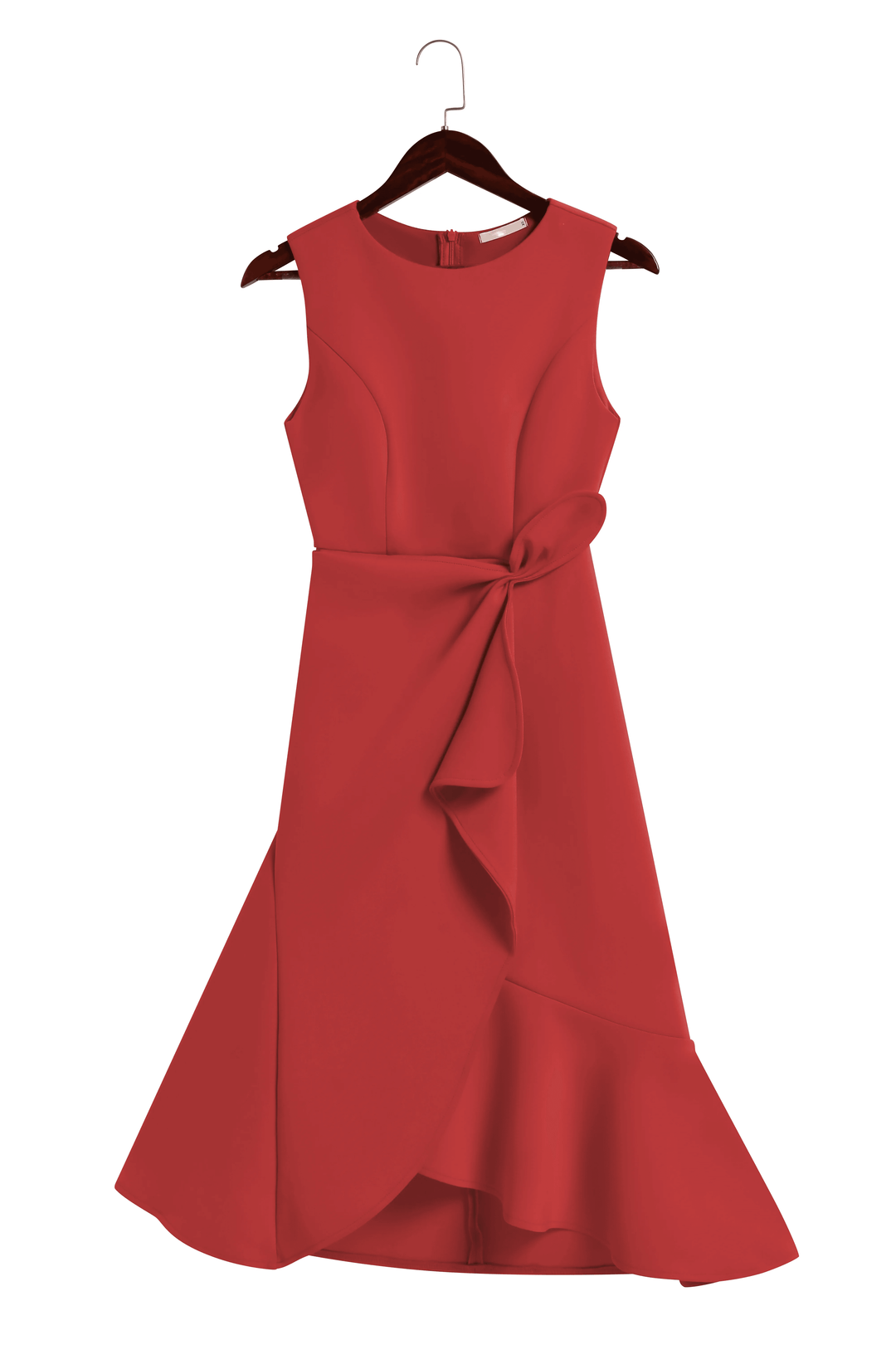 Elegant Draped Midi Dress for Women with Boat Neck Sleeveless Asymmetric Ruffle Hem Cocktail Style