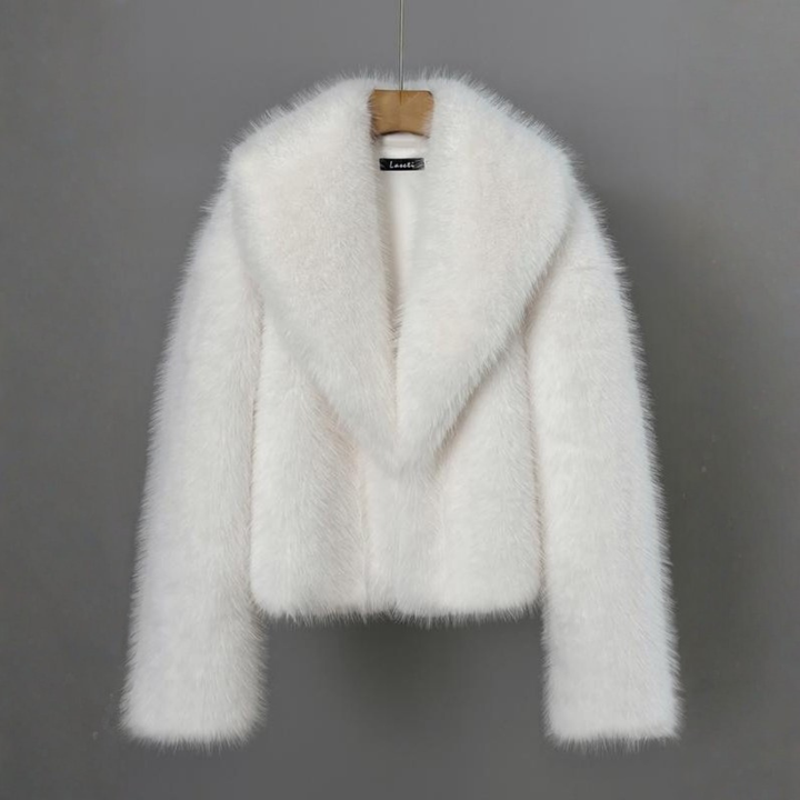Elegant Faux Fur Jacket for Women with Shawl Collar Long Sleeve Oversized Cropped Relaxed Style