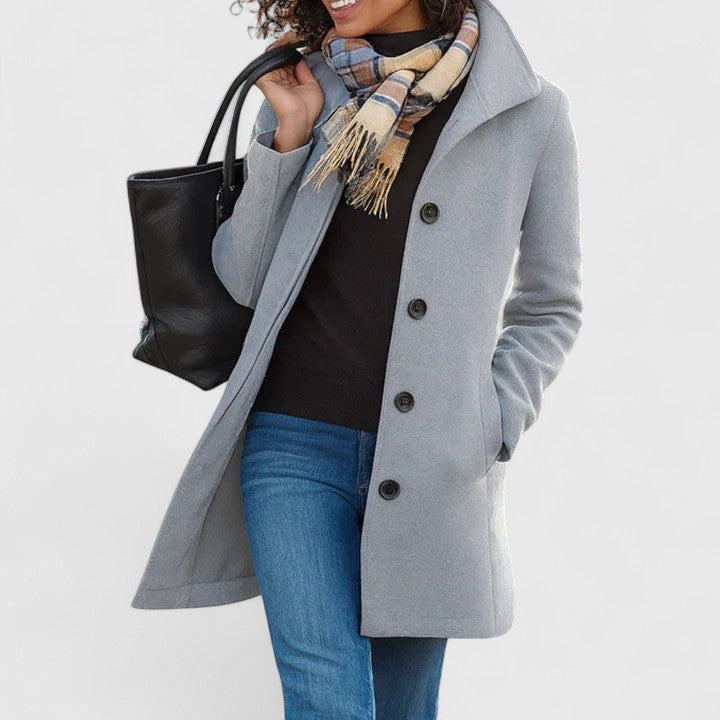 Effortless Wool Coat for Women with Lapel Collar Long Sleeve Single Breasted Relaxed Style