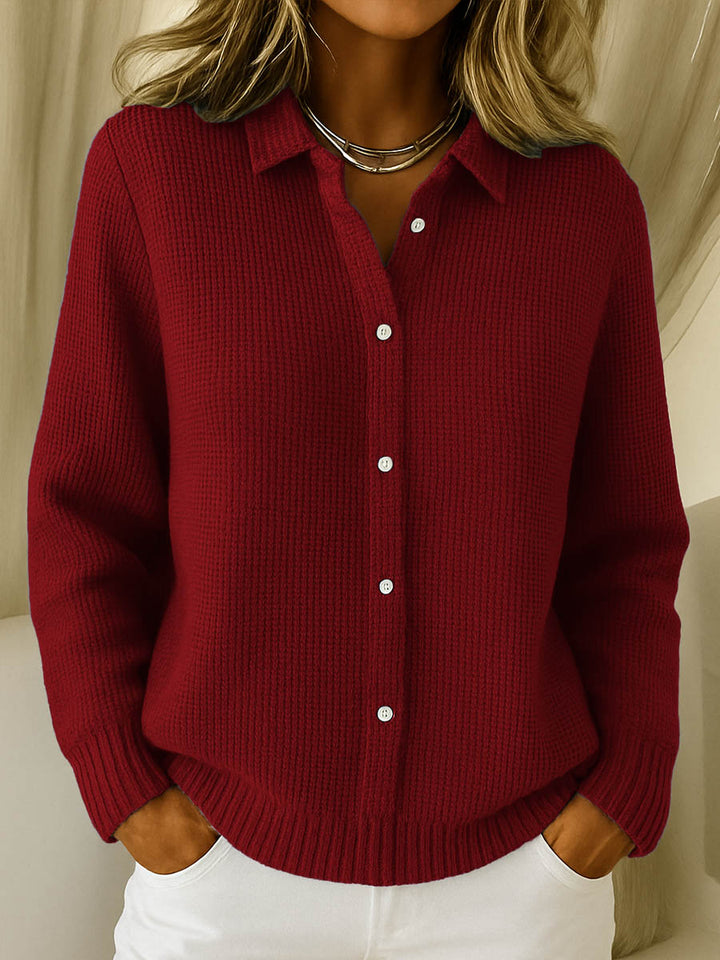 Comfortable Waffle Knit Blouse for Women with Collar Long Sleeve Button Front Relaxed Style