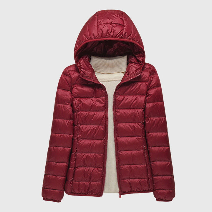 Effortless Quilted Puffer Jacket for Women with Hooded Long Sleeve Zip Front Lightweight Casual Style