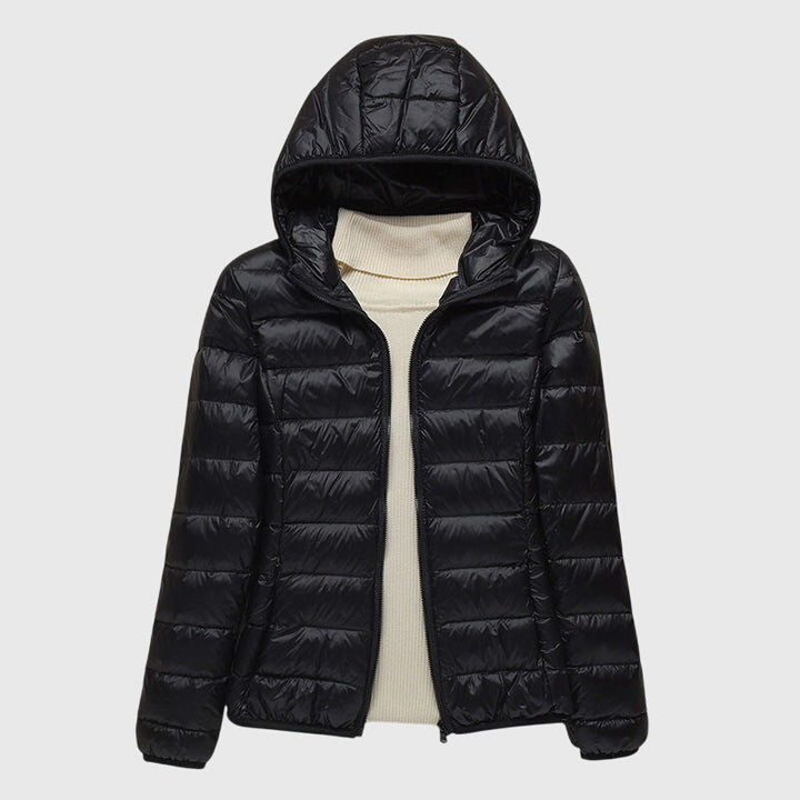Effortless Quilted Puffer Jacket for Women with Hooded Long Sleeve Zip Front Lightweight Casual Style