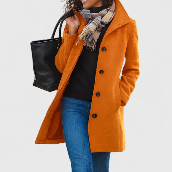 Effortless Wool Coat for Women with Lapel Collar Long Sleeve Single Breasted Relaxed Style