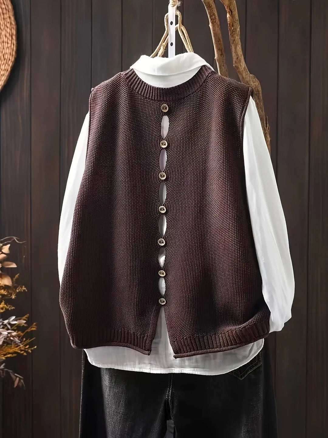 Comfortable Sweater Vest for Women with Round Neck Sleeveless Button Back Relaxed Oversized Knit Style