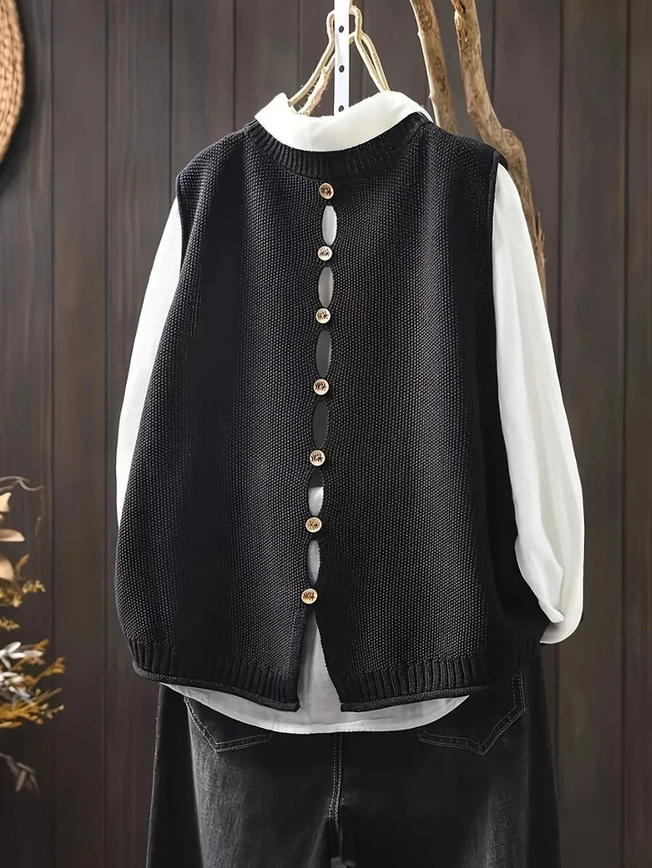Comfortable Sweater Vest for Women with Round Neck Sleeveless Button Back Relaxed Oversized Knit Style