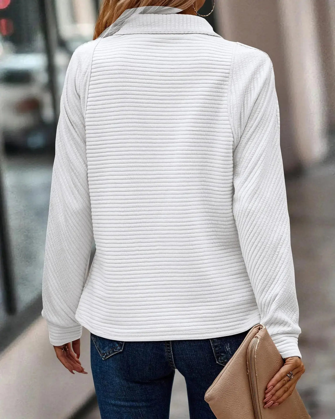 Comfortable Ribbed Pullover Sweatshirt for Women with Collar Long Sleeve Quarter Zip Relaxed Style