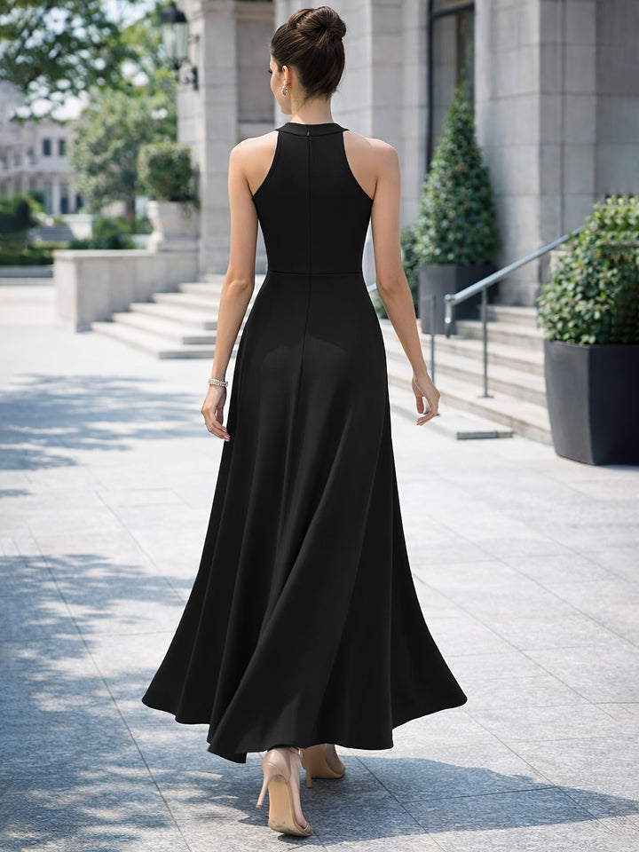 Elegant Maxi Dress for Women with High Neck Sleeveless High Slit A Line Flowing Formal Wedding Guest Style