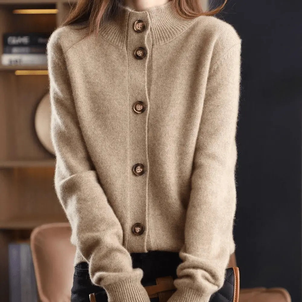 Comfortable Cardigan Sweater for Women with Lapel Collar Long Sleeve Button Front Relaxed Style