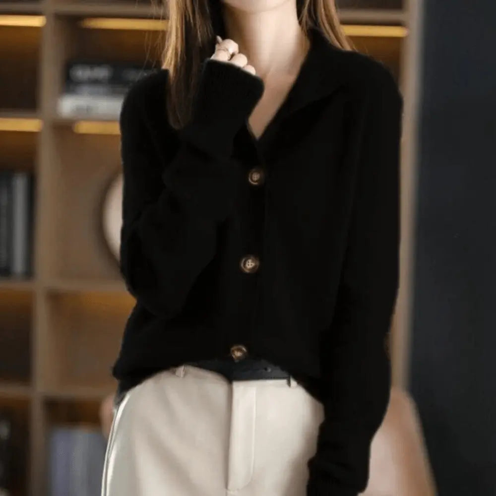 Comfortable Cardigan Sweater for Women with Lapel Collar Long Sleeve Button Front Relaxed Style