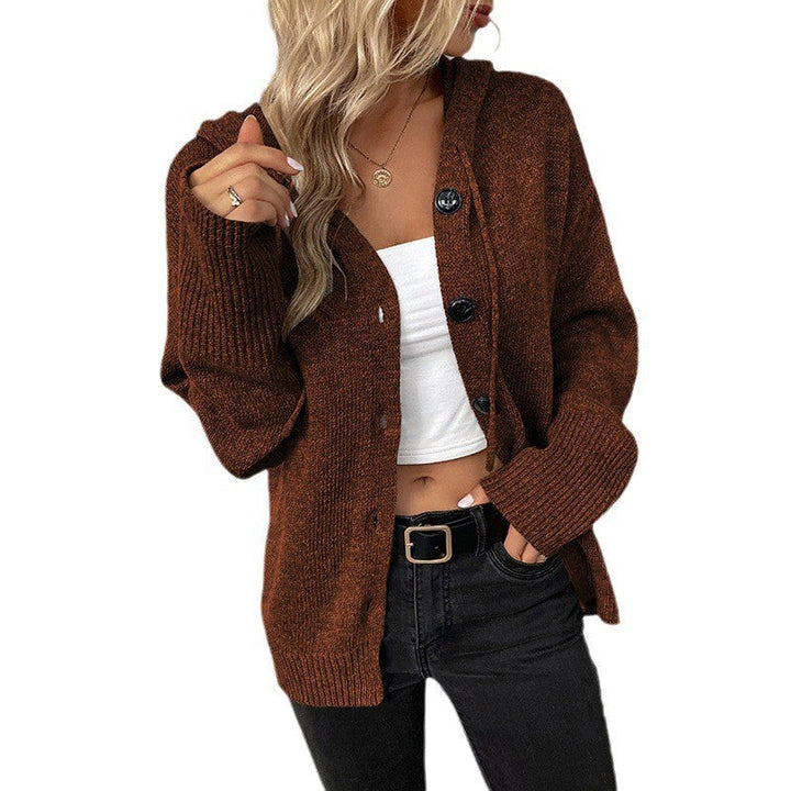 Comfortable Cardigan Sweater for Women with Hooded Neckline Long Sleeve Button Front Oversized Knit Style