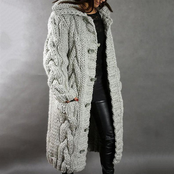 Comfortable Chunky Cable Knit Cardigan for Women with Hooded Long Sleeve Button Front Oversized Style