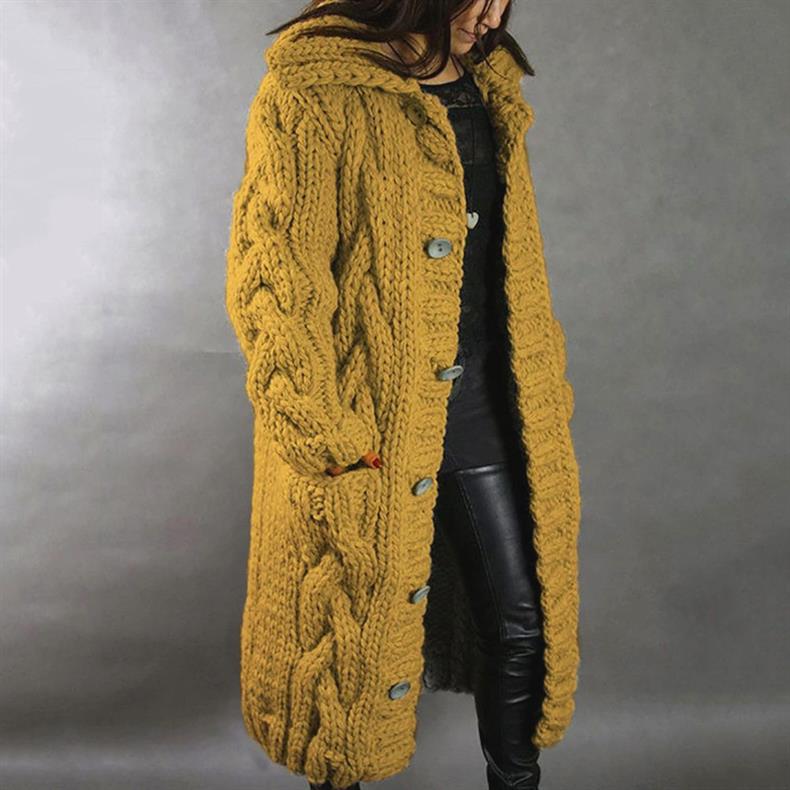 Comfortable Chunky Cable Knit Cardigan for Women with Hooded Long Sleeve Button Front Oversized Style