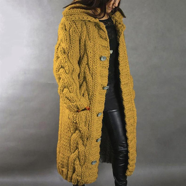 Comfortable Chunky Cable Knit Cardigan for Women with Hooded Long Sleeve Button Front Oversized Style