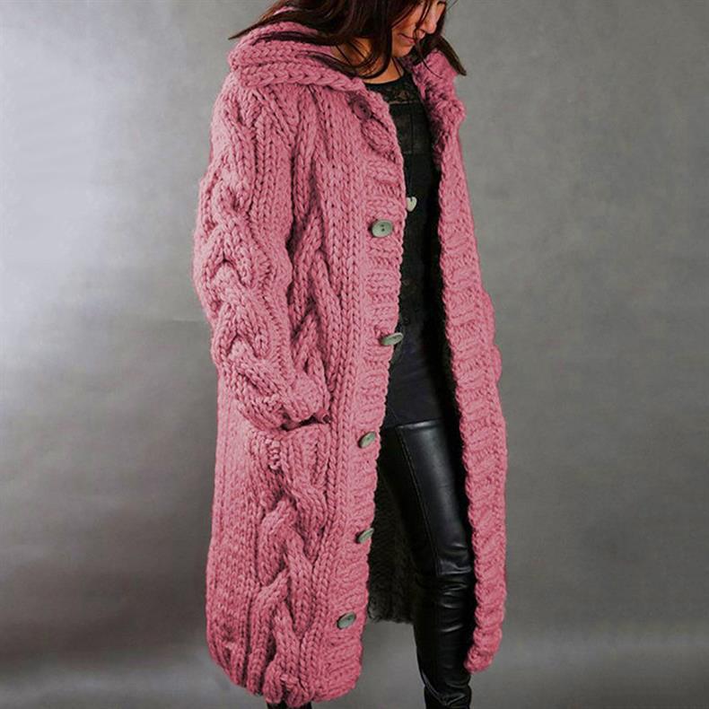 Comfortable Chunky Cable Knit Cardigan for Women with Hooded Long Sleeve Button Front Oversized Style