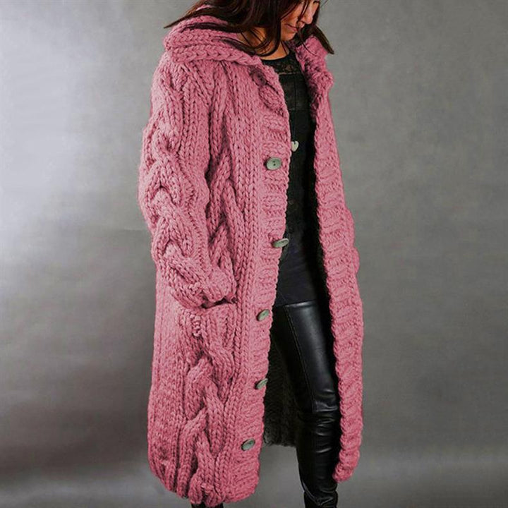 Comfortable Chunky Cable Knit Cardigan for Women with Hooded Long Sleeve Button Front Oversized Style