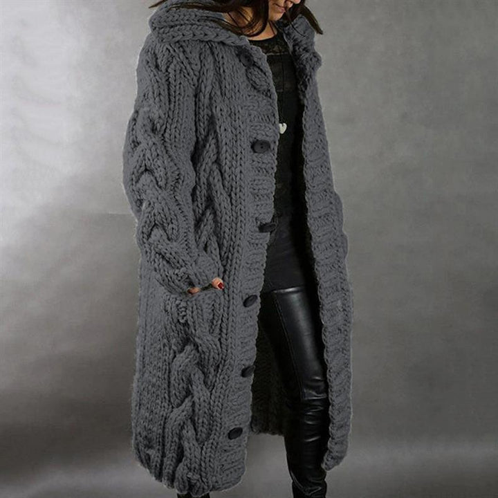 Comfortable Chunky Cable Knit Cardigan for Women with Hooded Long Sleeve Button Front Oversized Style