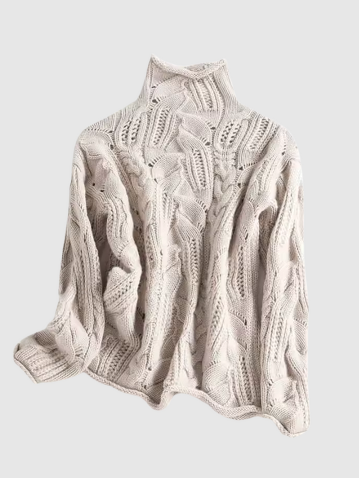 Comfortable Cable Knit Sweater for Women with High Neck Long Sleeve Relaxed Oversized Knit Style