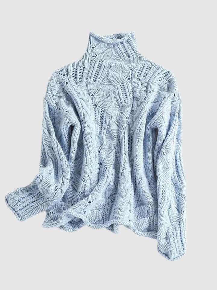Comfortable Cable Knit Sweater for Women with High Neck Long Sleeve Relaxed Oversized Knit Style