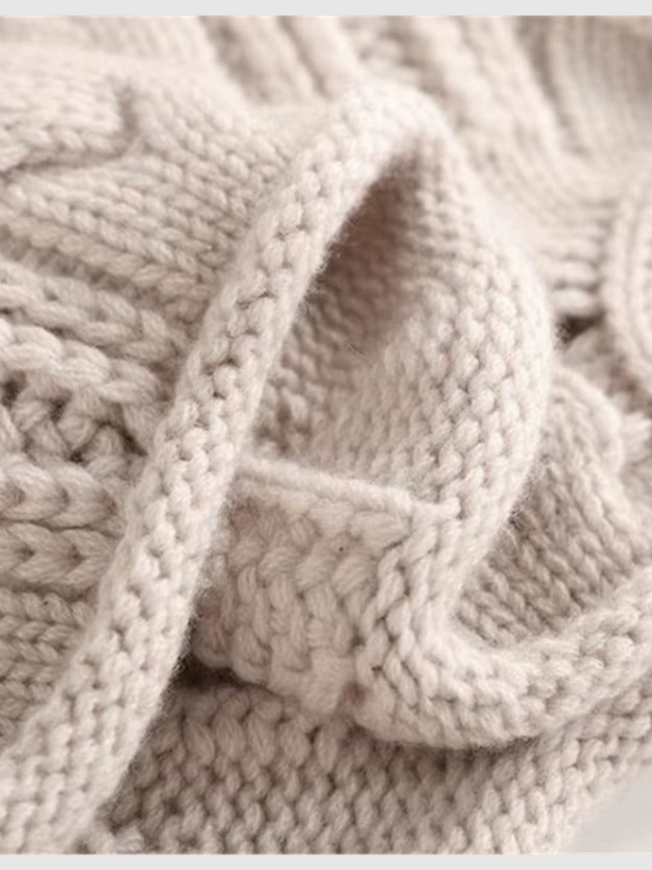 Comfortable Cable Knit Sweater for Women with High Neck Long Sleeve Relaxed Oversized Knit Style